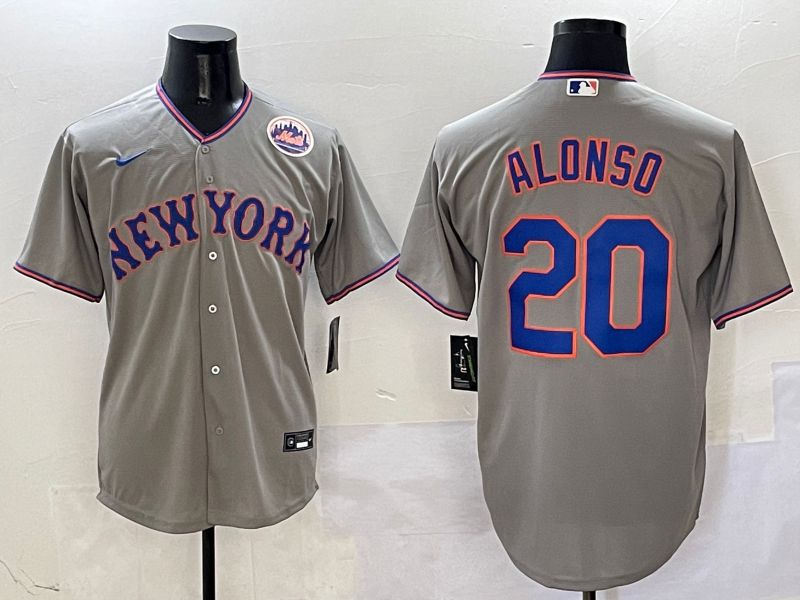 Men New York Mets #20 Alonso Grey Second generation 2025 Nike MLB Jersey style 3